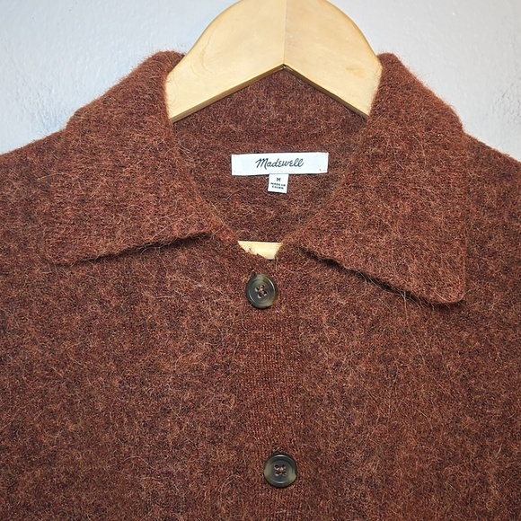 Madewell Carrabelle Polo Cardigan Alpaca Mohair Sweater In Heather Mahogany - Picture 5 of 14